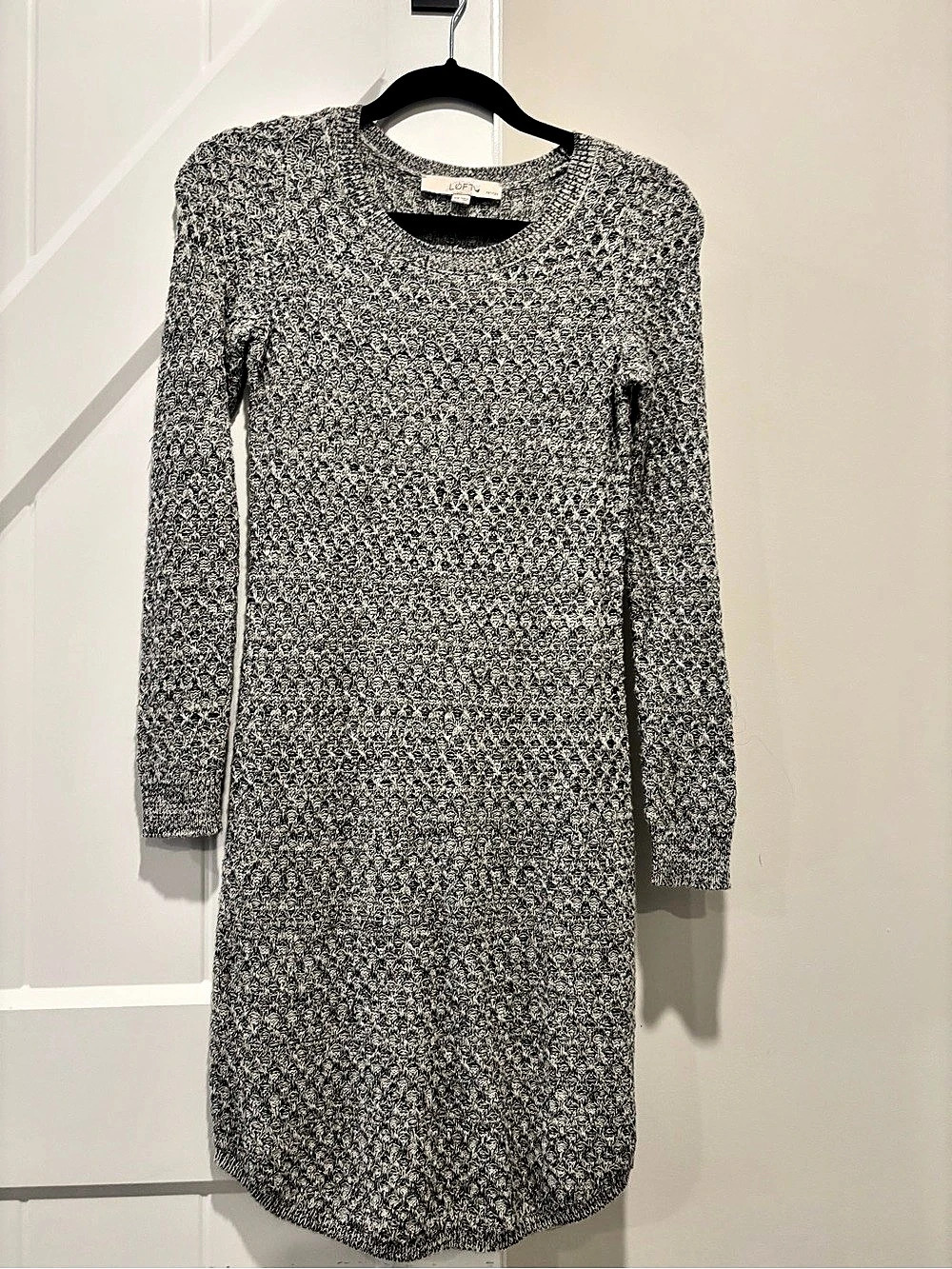 Loft Long Sleeve Mini Dress in Gray & White XXS Petite Like New